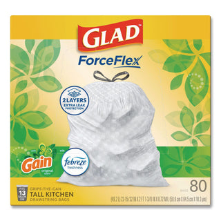 OdorShield Tall Kitchen Drawstring Bags, 13 gal, 0.95 mil, 24" x 27.38", White, 80 Bags/Box, 3 Boxes/Carton