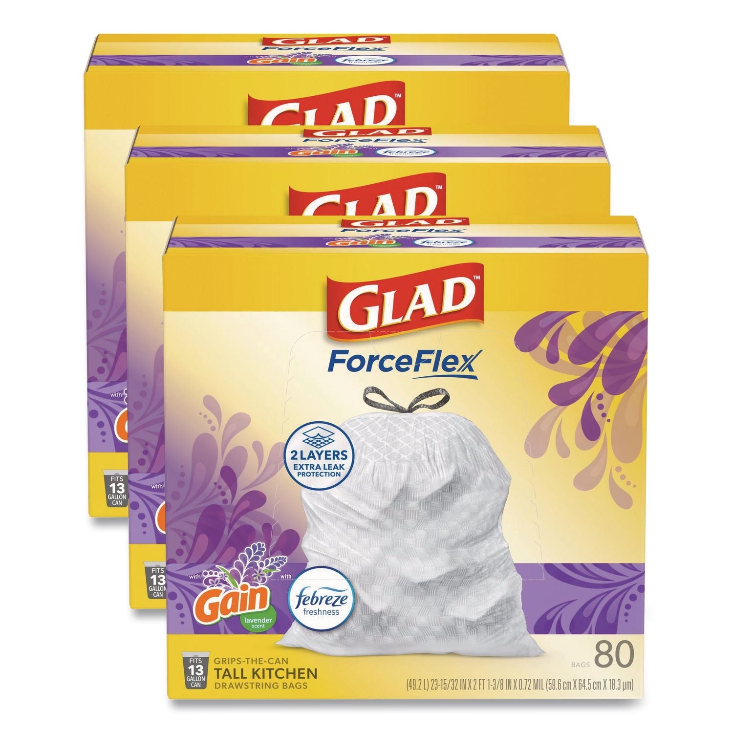 OdorShield Tall Kitchen Drawstring Bags, 13 gal, 0.95 mil, 24" x 27.38", White, 80 Bags/Box, 3 Boxes/Carton