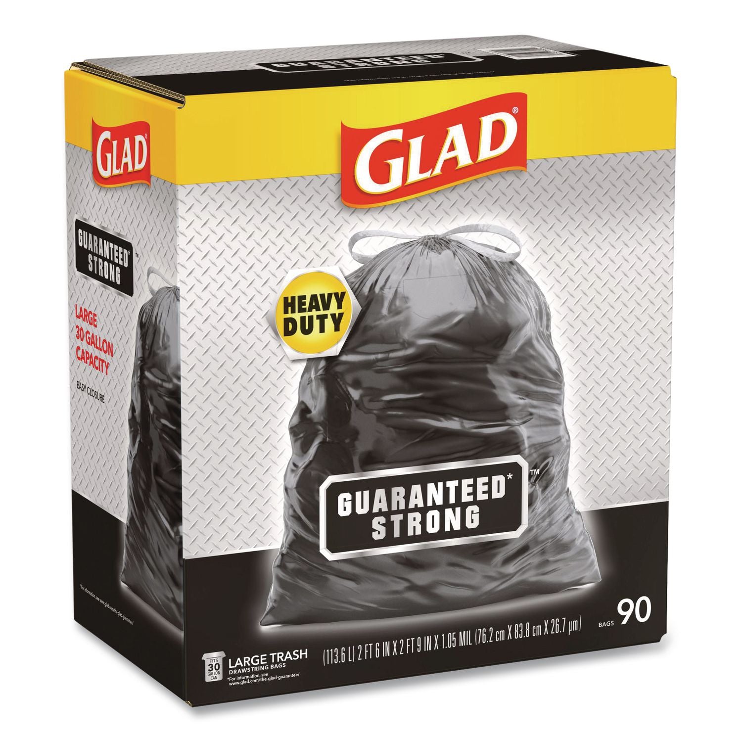 Drawstring Large Trash Bags, 30 gal, 1.05 mil, 30" x 33", Black, 90/Carton