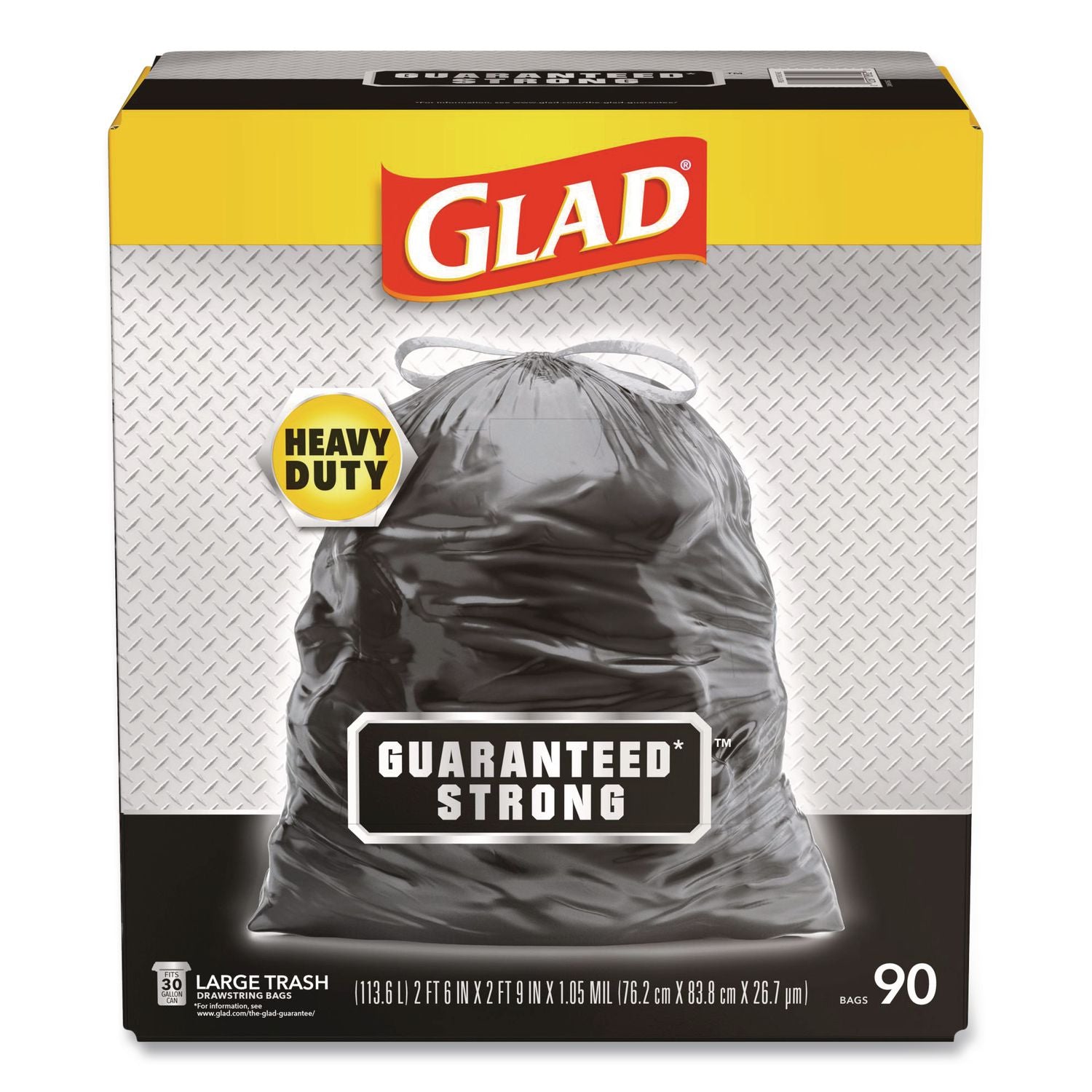 Drawstring Large Trash Bags, 30 gal, 1.05 mil, 30" x 33", Black, 90/Carton