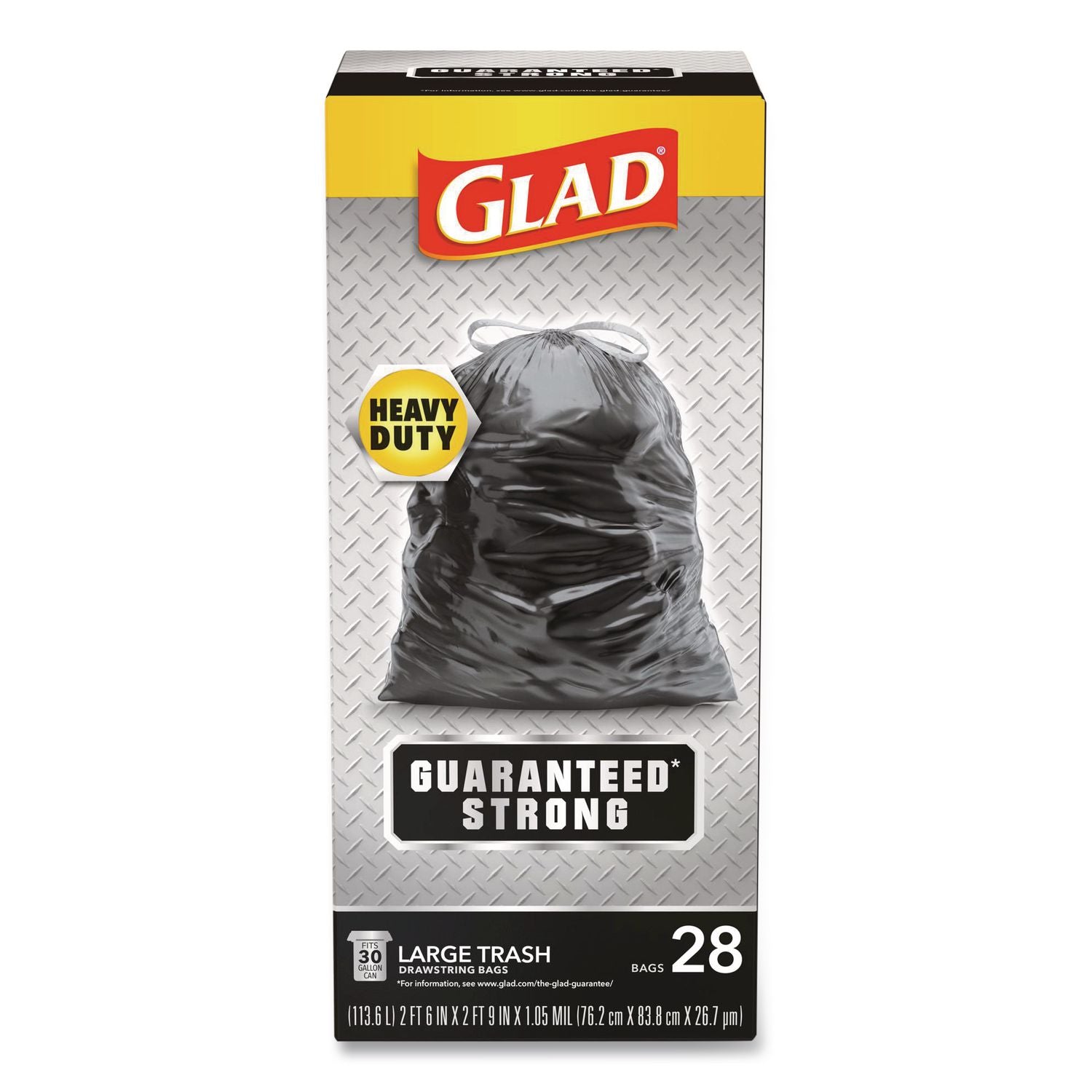Drawstring Large Trash Bags, 30 gal, 1.05 mil, 30" x 33", Black, 15/Box