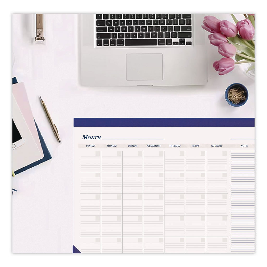 Recycled Nondated Desk Pad Calendar, 22 x 17, White/Blue Sheets, Blue Binding, Blue Corners, 12-Month (Jan to Dec): Undated