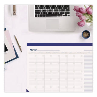 Recycled Nondated Desk Pad Calendar, 22 x 17, White/Blue Sheets, Blue Binding, Blue Corners, 12-Month (Jan to Dec): Undated