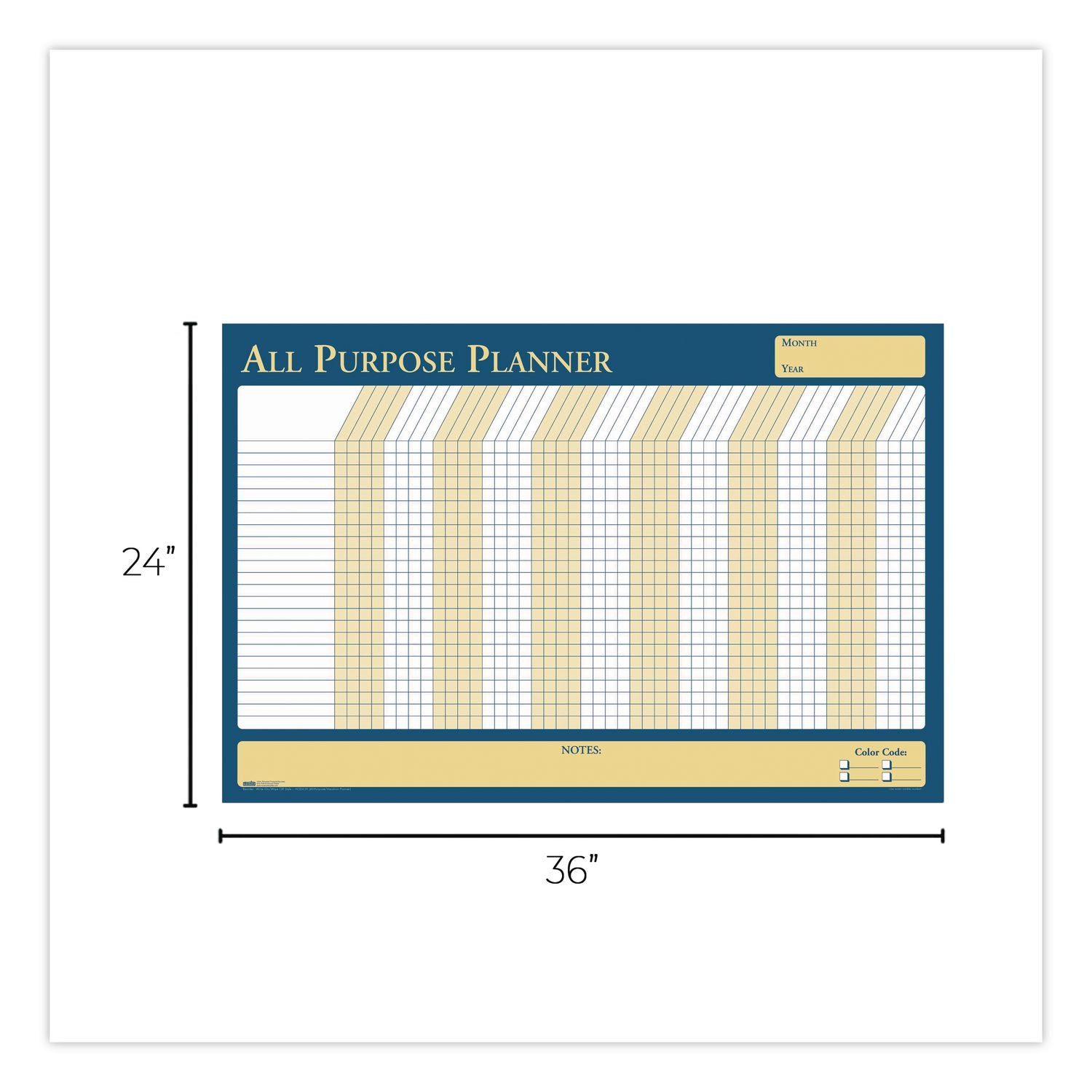 100% Recycled All-Purpose/Vacation Planner, 36 x 24, White/Blue/Yellow Surface