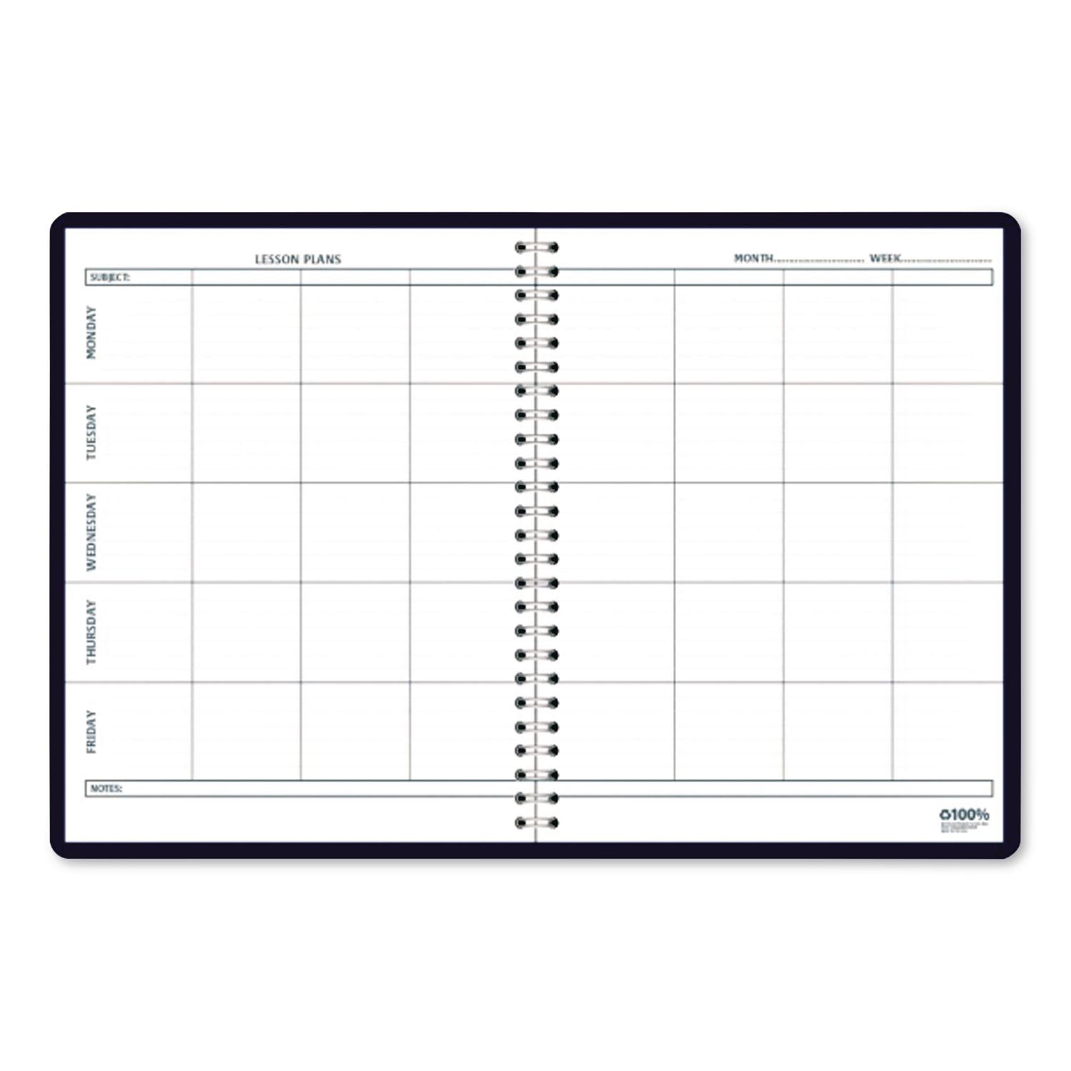 Recycled Lesson Plan Book, Weekly, Two-Page Spread (Eight Classes), 11 x 8.5, Blue Cover