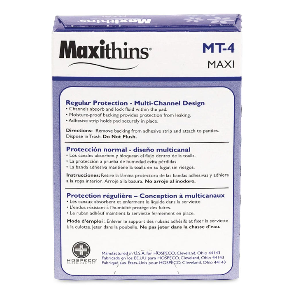 Maxithins Vended Sanitary Napkins #4, Maxi, 250 Individually Boxed Napkins/Carton