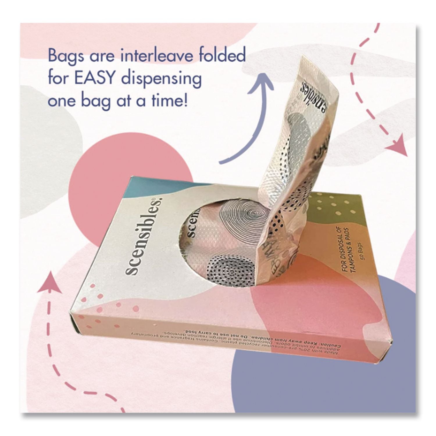Scensibles Personal Disposal Bags, 3.38" x 9.75", Pink, 50 Bags/Box, 24 Boxes/Carton