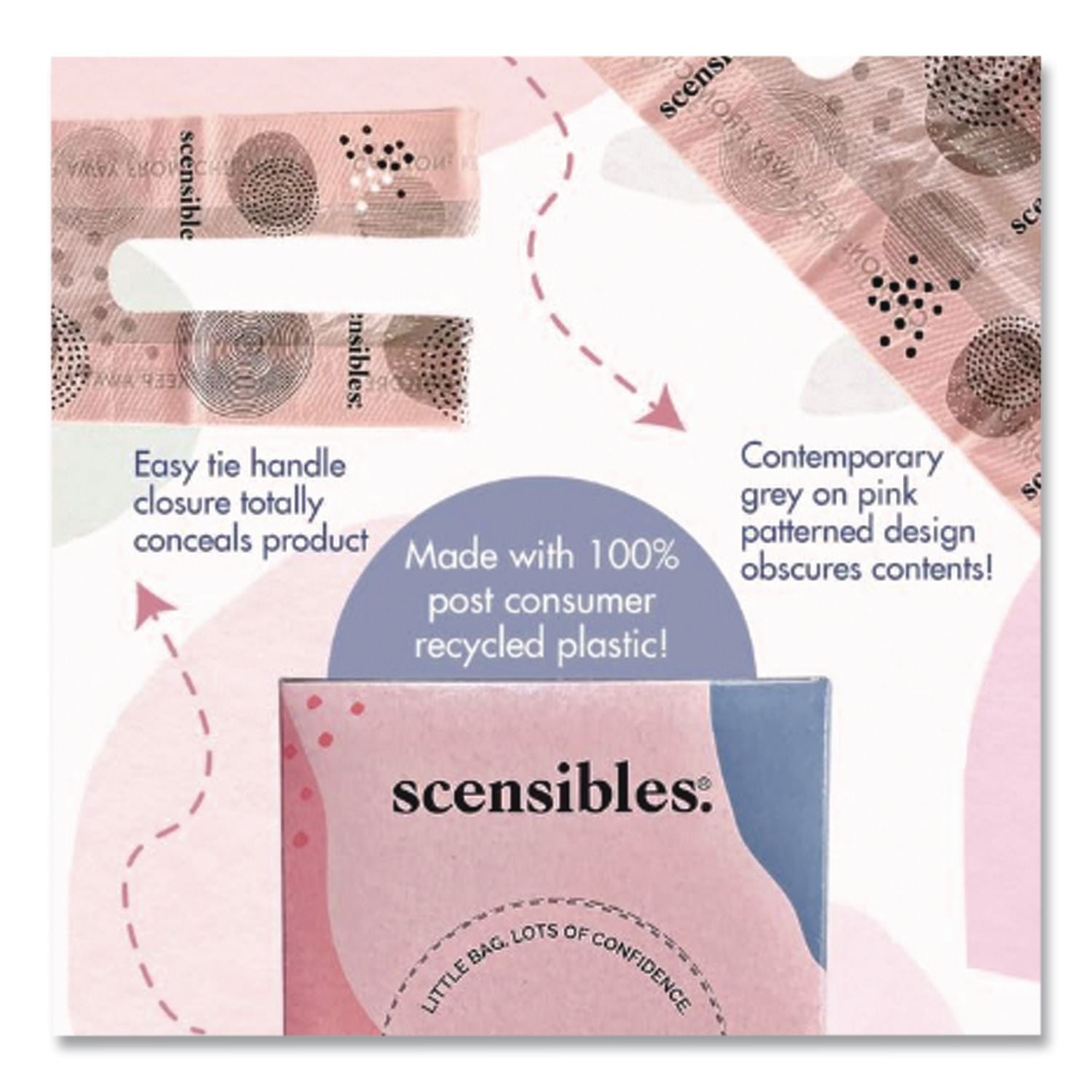Scensibles Personal Disposal Bags, 3.38" x 9.75", Pink, 50 Bags/Box, 24 Boxes/Carton