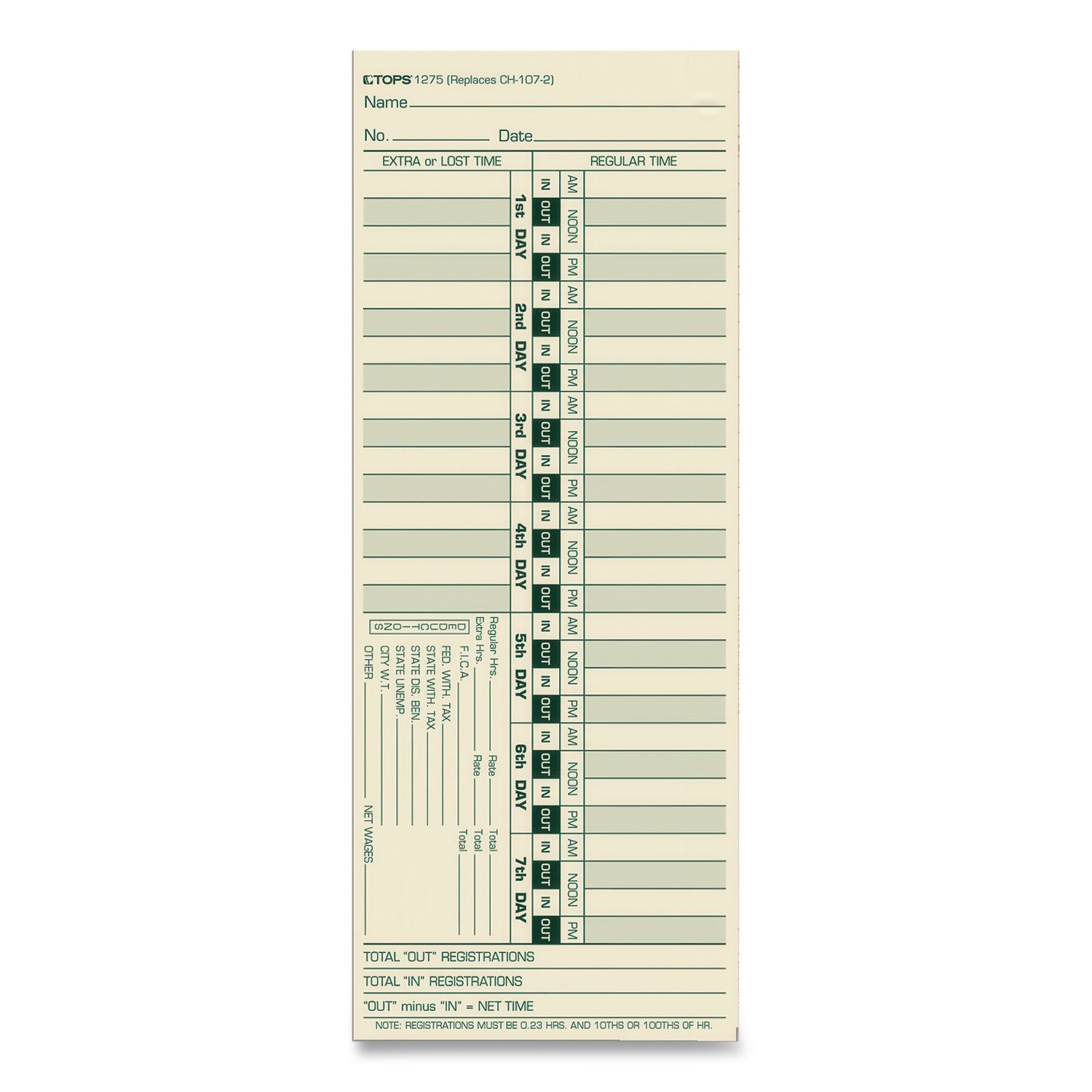 Time Clock Cards, Replacement for CH-107-2, Two Sides, 3.5 x 9, 500/Box