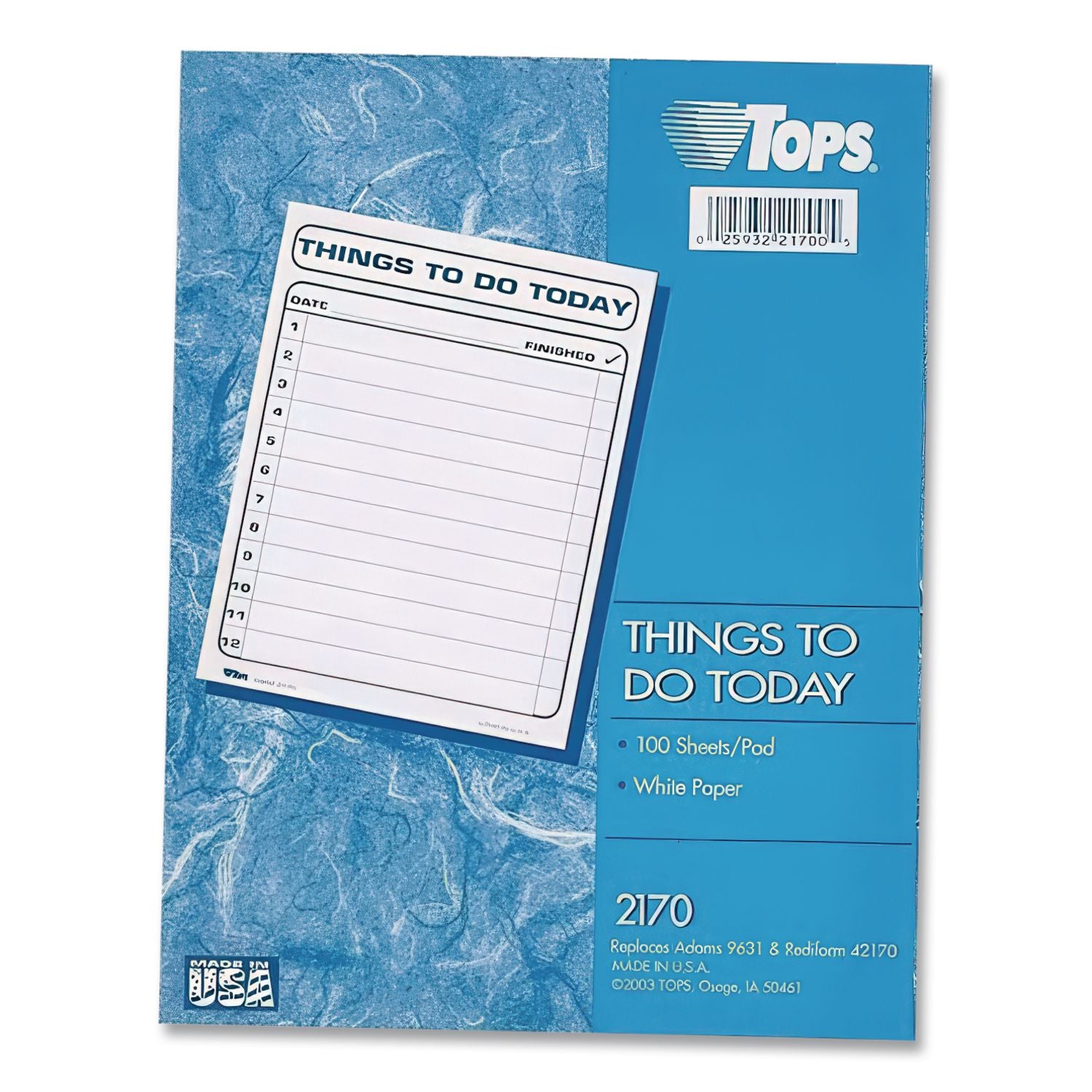 Things To Do Today" Daily Agenda Pad, One-Part (No Copies), 8.5 x 11, 100 Forms Total