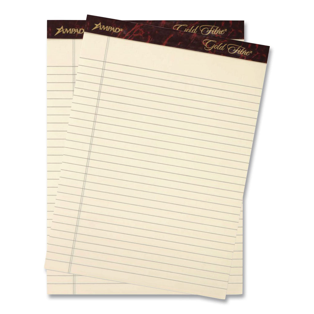 Gold Fibre Writing Pads, Narrow Rule, 50 Canary-Yellow 5 x 8 Sheets, 4/Pack