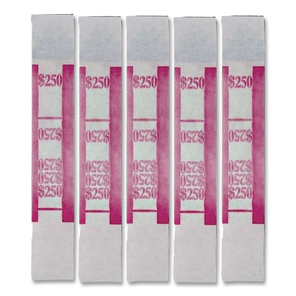 Color-Coded Kraft Currency Straps, Dollar Bill, $250, Self-Adhesive, 1000/Pack