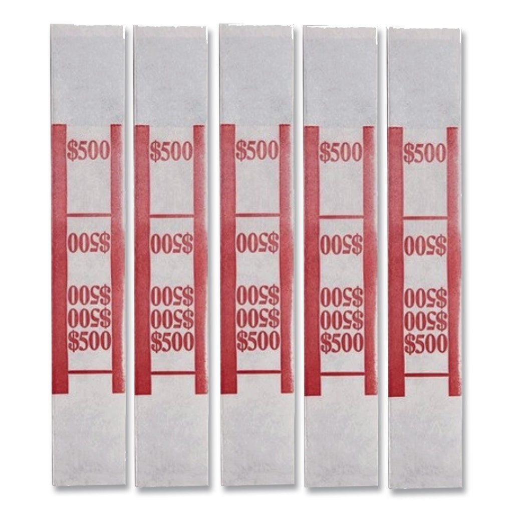 Color-Coded Kraft Currency Straps, $5 Bill, $500, Self-Adhesive, 1000/Pack