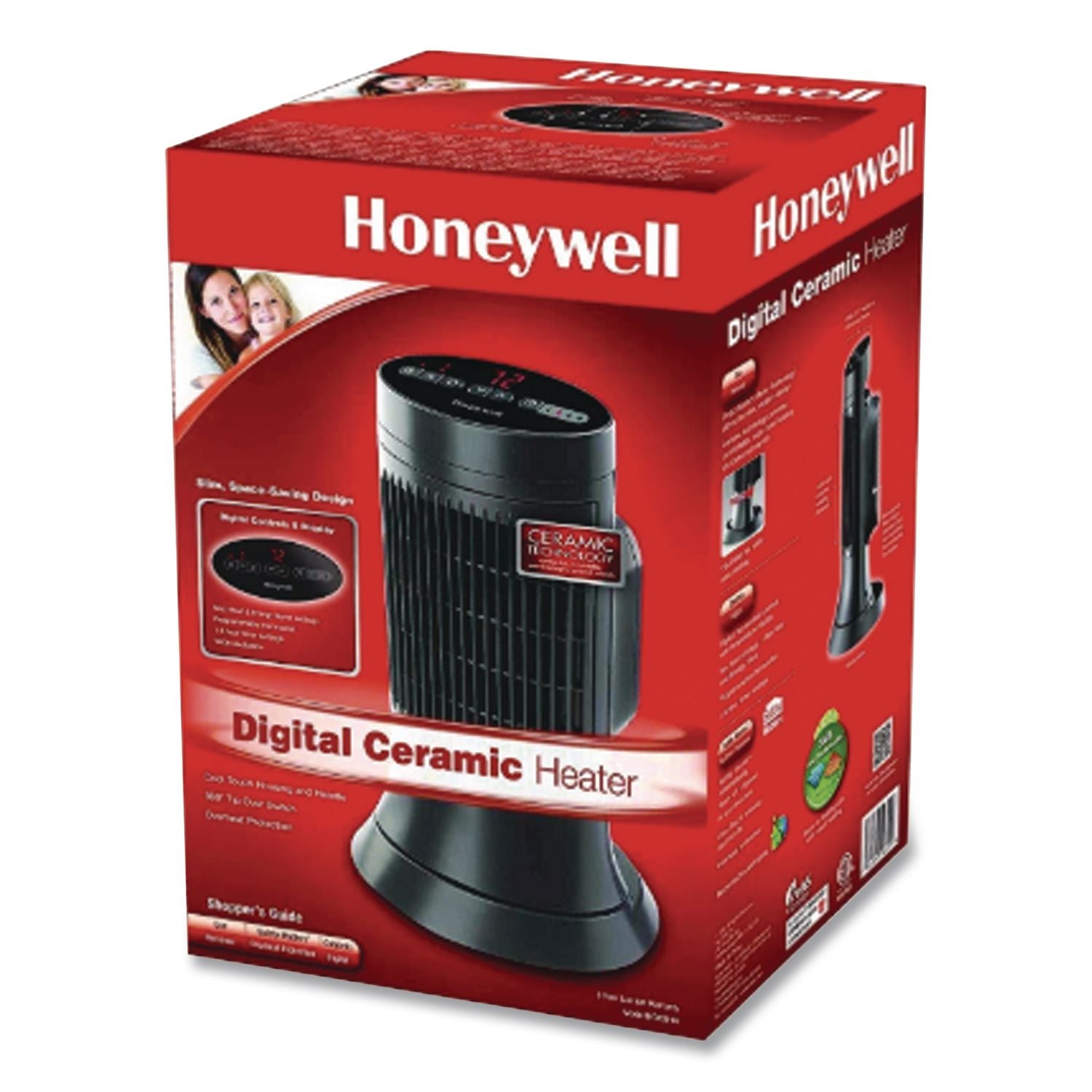 Digital Ceramic Mini Tower Heater, 1,500 W, 10 x 7.63 x 14, Black