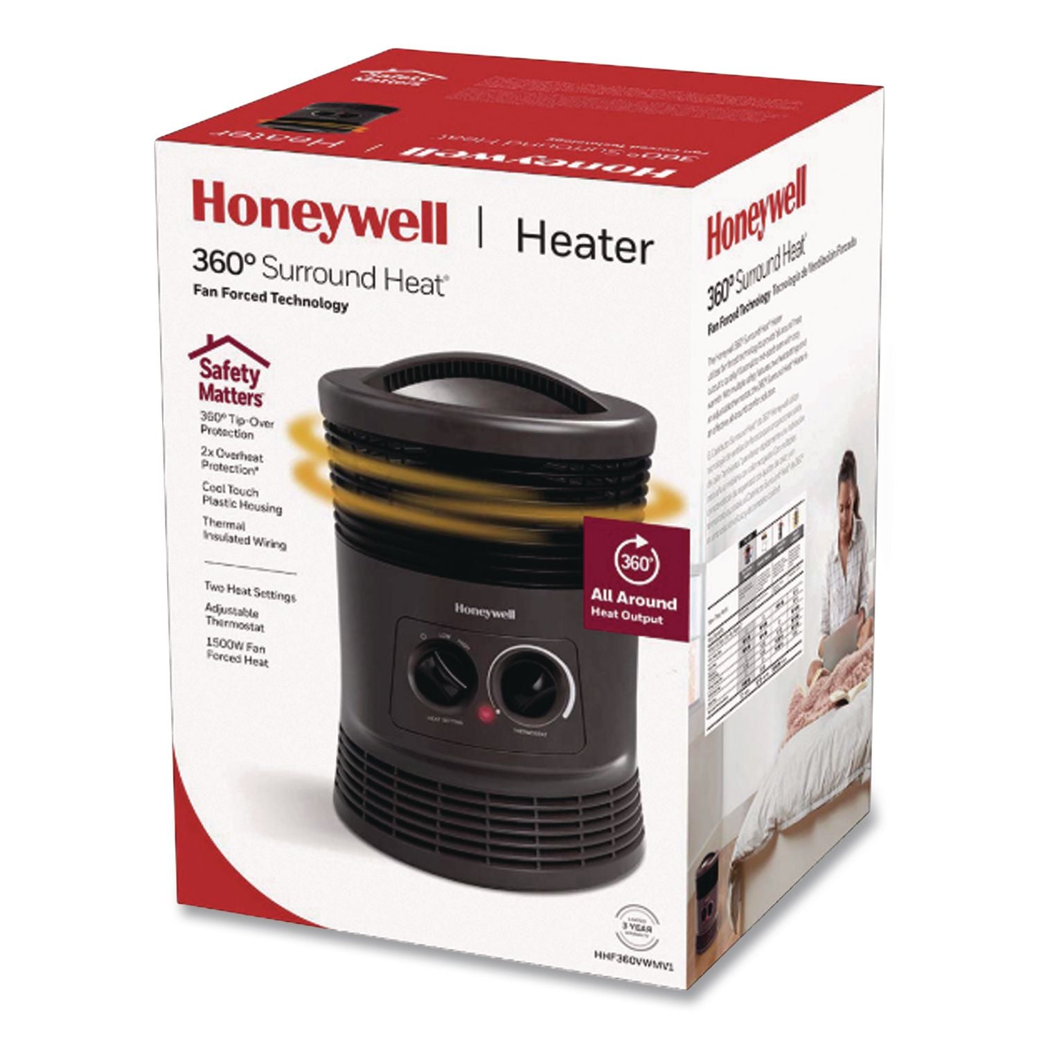 360 Surround Fan Forced Heater, 1,500 W, 9 x 9 x 12, Gray