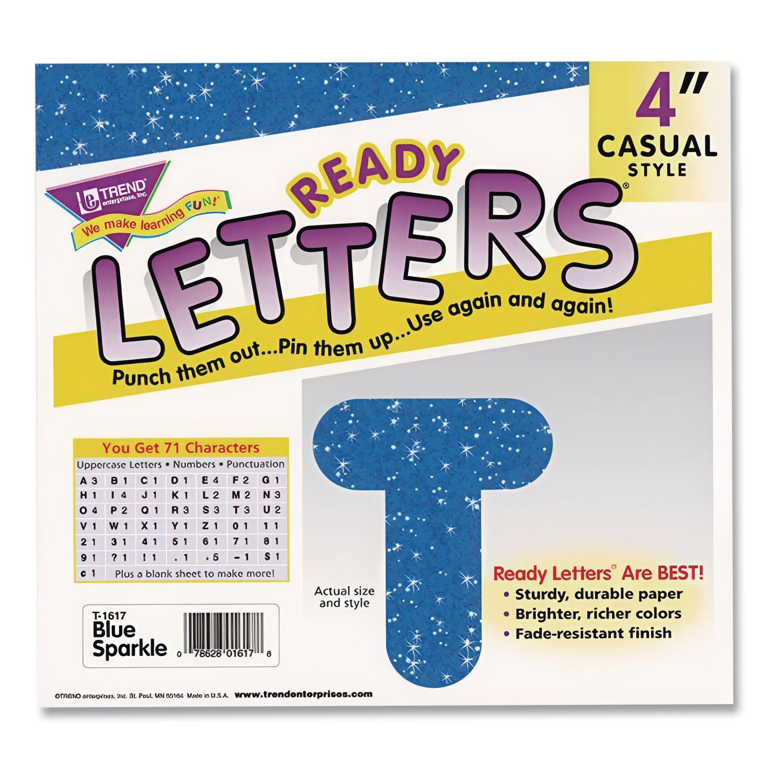 Ready Letters Sparkles Letter Set, Blue Sparkle, 4"h, 71/Set