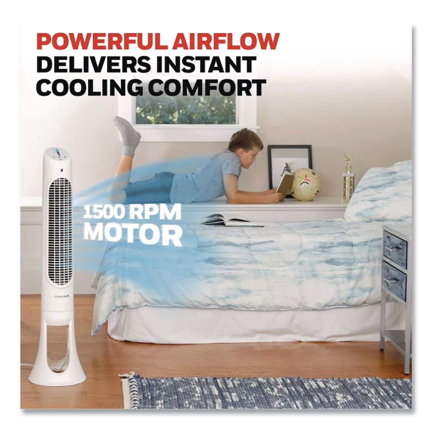 QuietSet Whole Room Tower Fan, White, 5 Speed