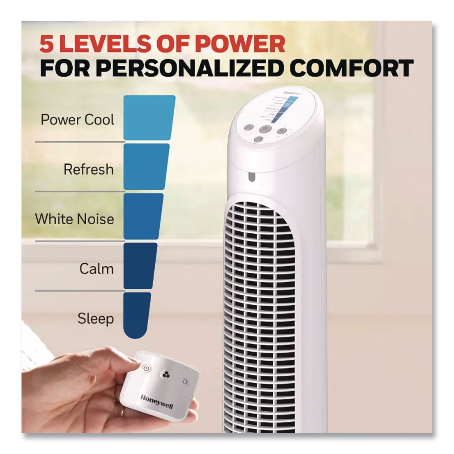 QuietSet Whole Room Tower Fan, White, 5 Speed