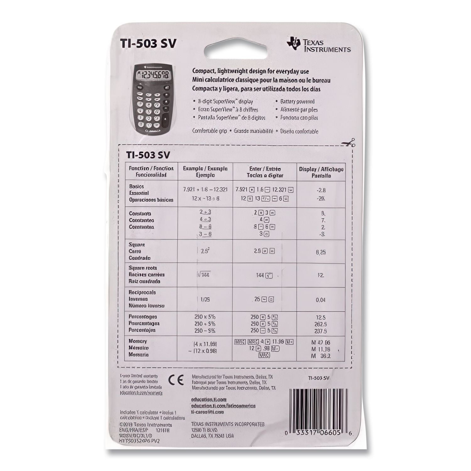 TI-503SV Pocket Calculator, 8-Digit LCD