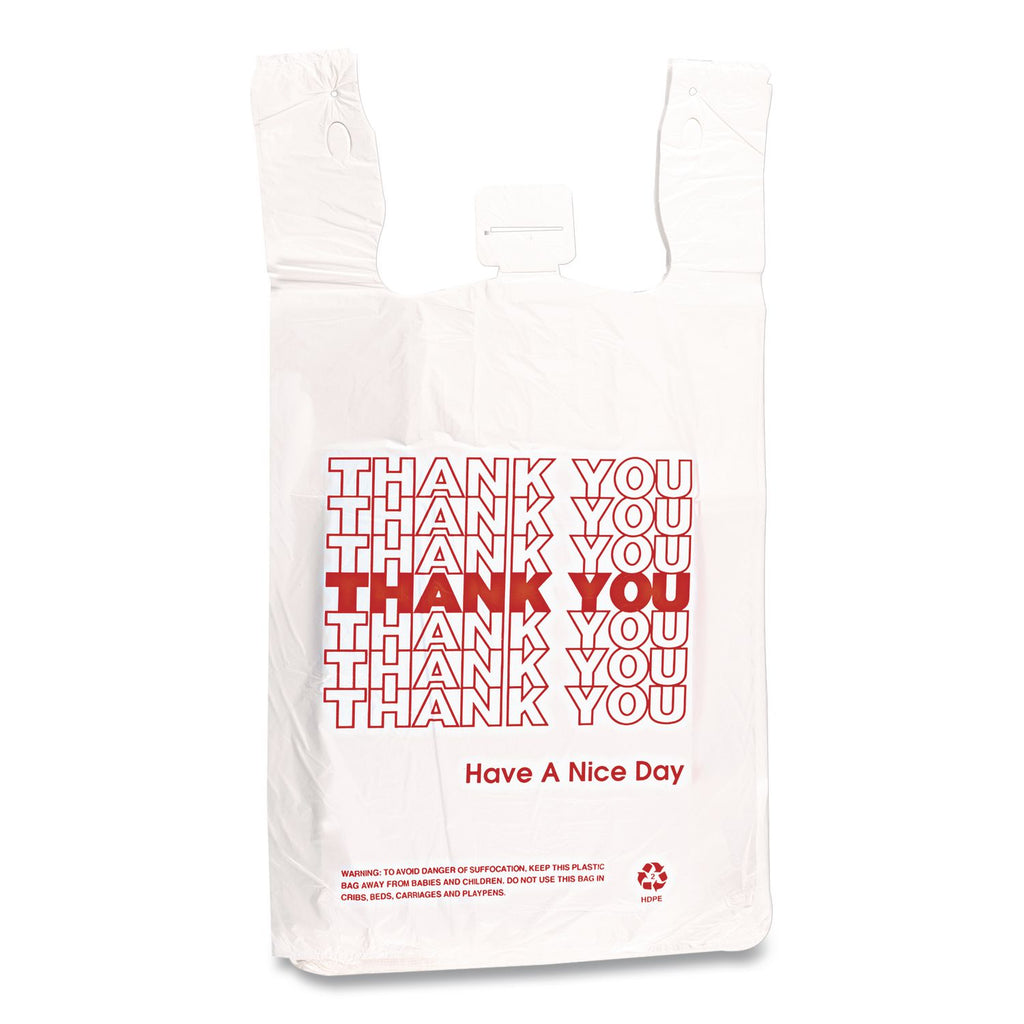 Thank You Handled T-Shirt Bag, 0.167 bbl, 12.5 microns, 11.5" x 21", White, 900/Carton