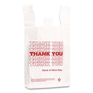 Thank You Handled T-Shirt Bag, 0.167 bbl, 12.5 microns, 11.5" x 21", White, 900/Carton