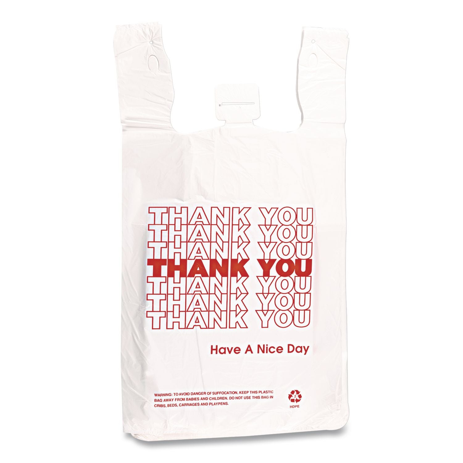 Thank You Handled T-Shirt Bag, 0.167 bbl, 12.5 microns, 11.5" x 21", White, 900/Carton