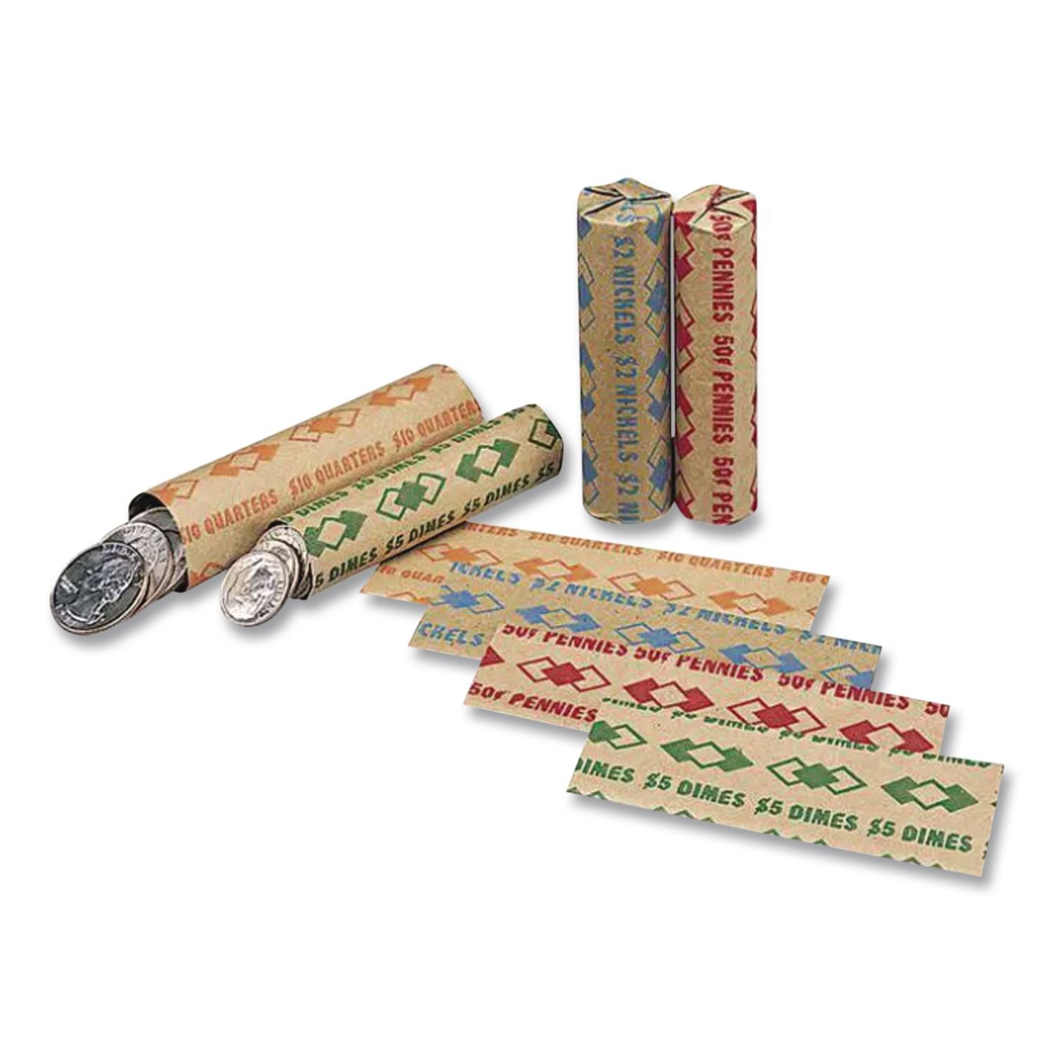 Tubular Coin Wrappers, Dimes, $5, Pop-Open Wrappers, 1000/Pack