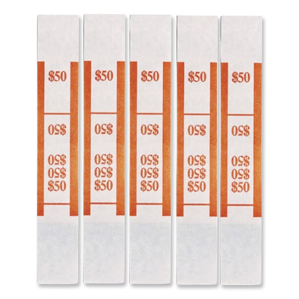 Color-Coded Kraft Currency Straps, Dollar Bill, $50, Self-Adhesive, 1000/Pack