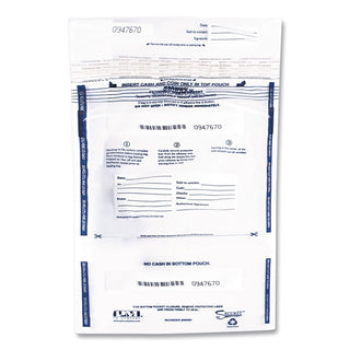 Clear Dual Deposit Bags, Tamper Evident, Plastic, 11 x 15, Clear, 100/Pack