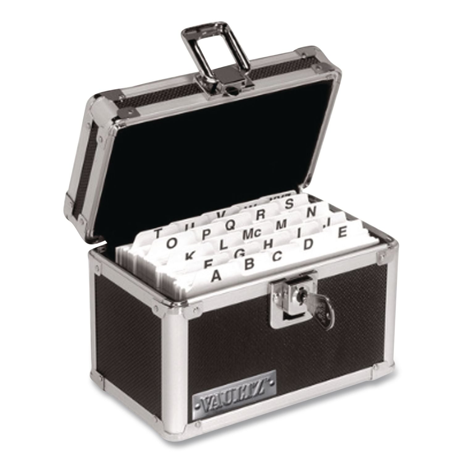 Vaultz Locking Index Card File with Flip Top, Holds 350 3 x 5 Cards, 6 x 4 x 4.25, Black