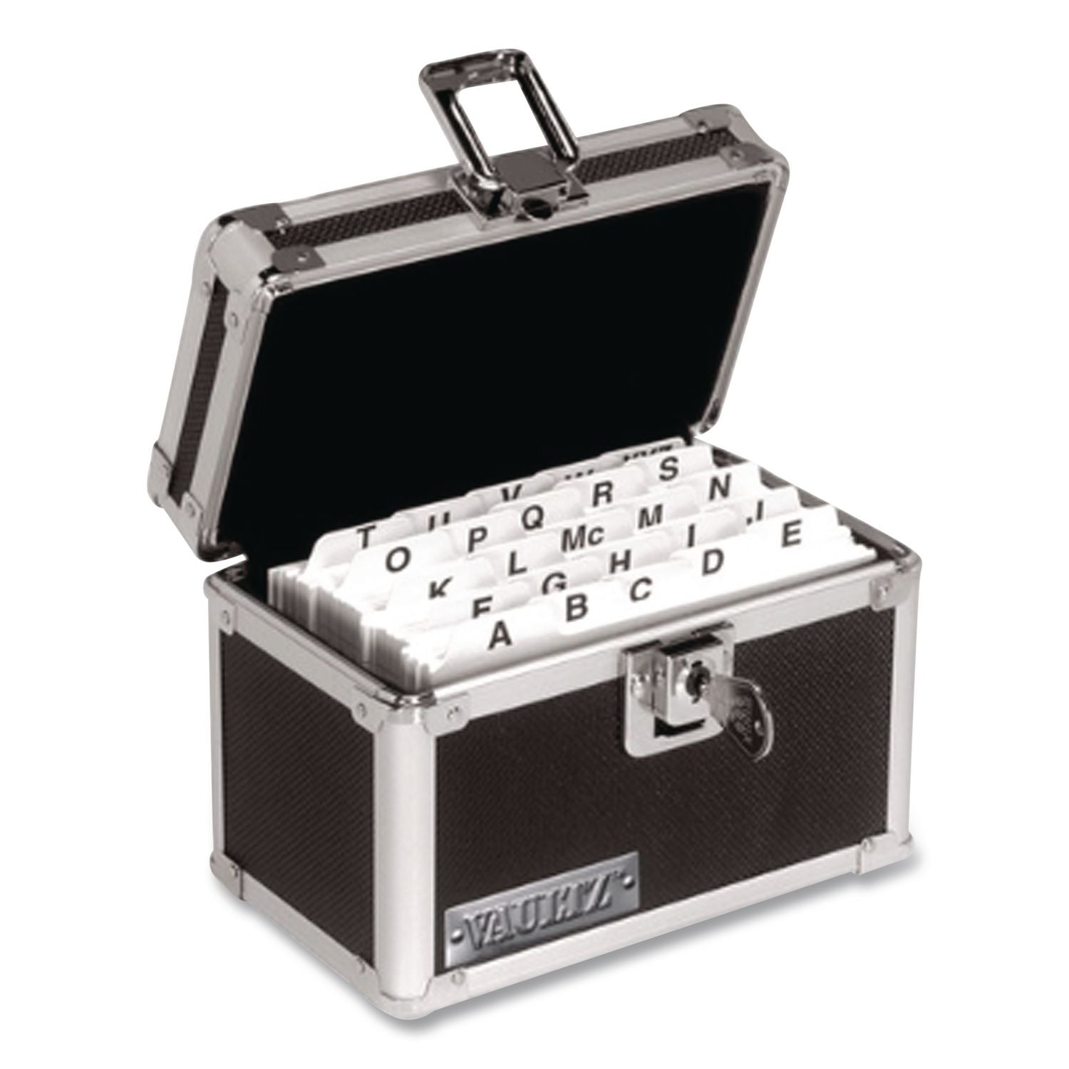 Vaultz Locking Index Card File with Flip Top, Holds 450 4 x 6 Cards, 7 x 5 x 5, Black
