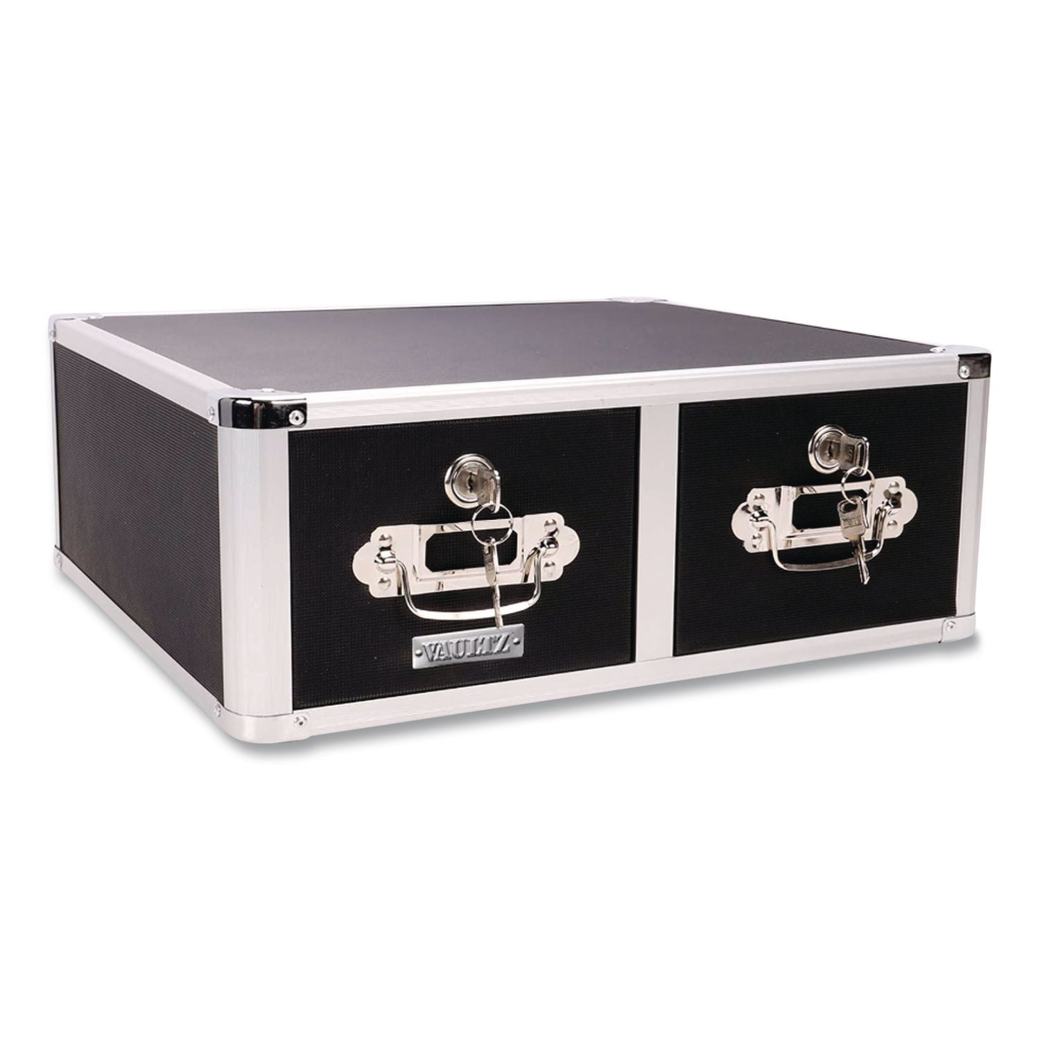 Vaultz Locking Two-Drawer Index Card Box, Holds 3,000 4 x 6 Cards, 17.5 x 14 x 6.5, Black