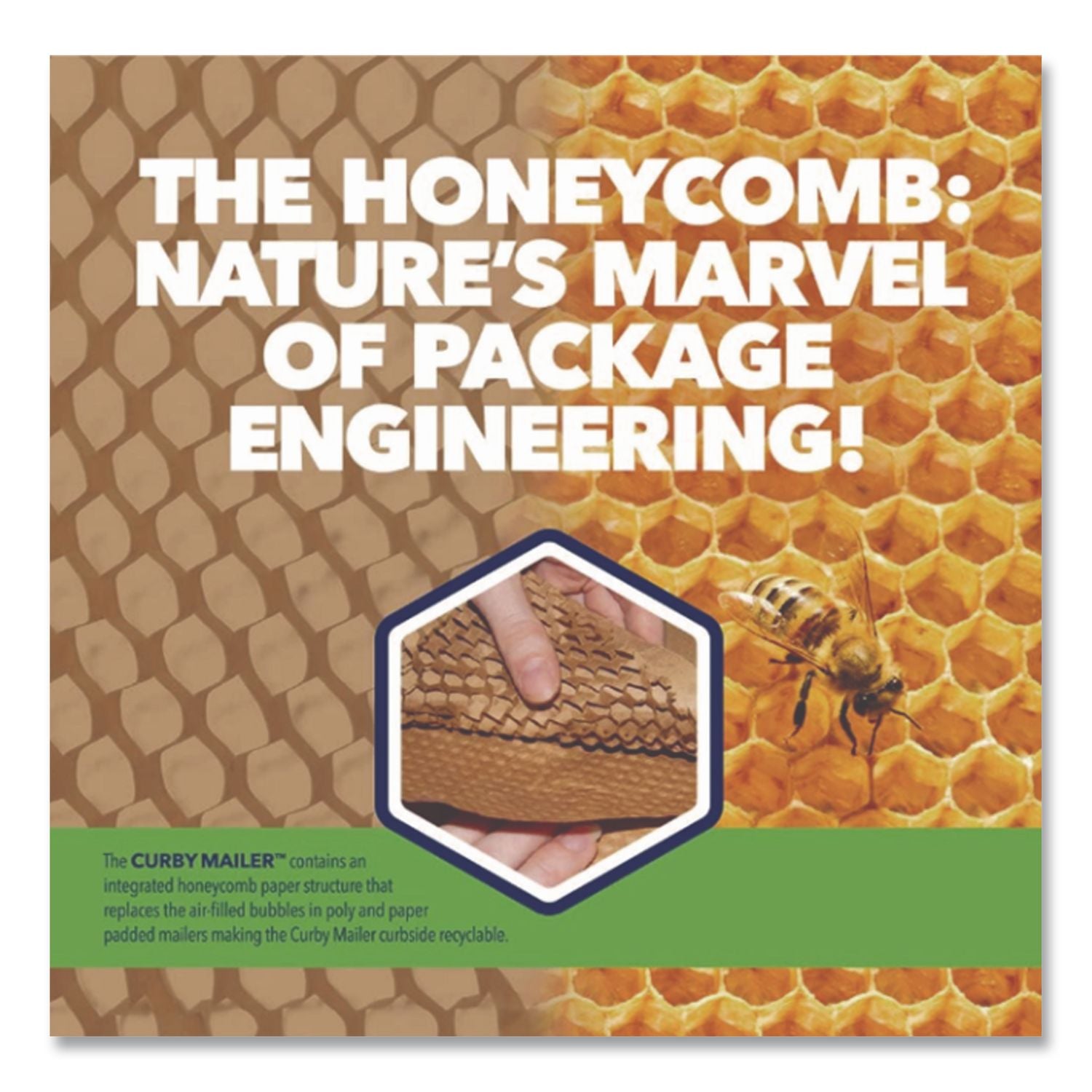 Curby Mailer Self-Sealing Recyclable Mailer, Paper Padding, Self-Adhesive, #5, 11.38 x 15.5, 30/Carton