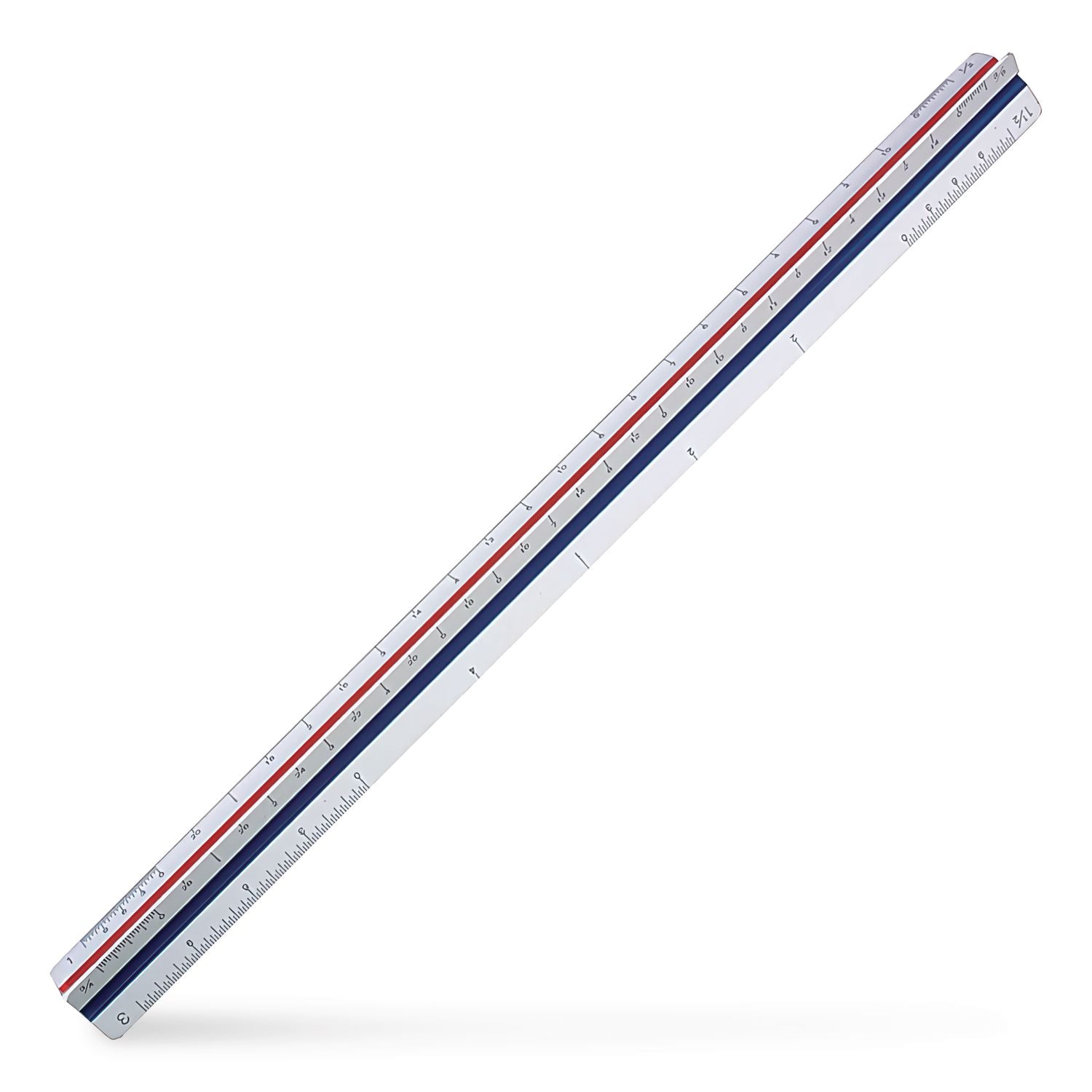 Triangular Scale for Architects, Color-Coded Grooves, 12" Long, Plastic, White, Blister Pack