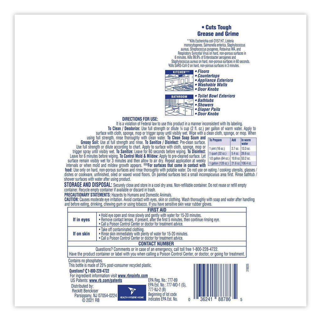 Clean and Fresh Multi-Surface Cleaner, Lavender and Orchid Essence, 144 oz Bottle, 4/Carton