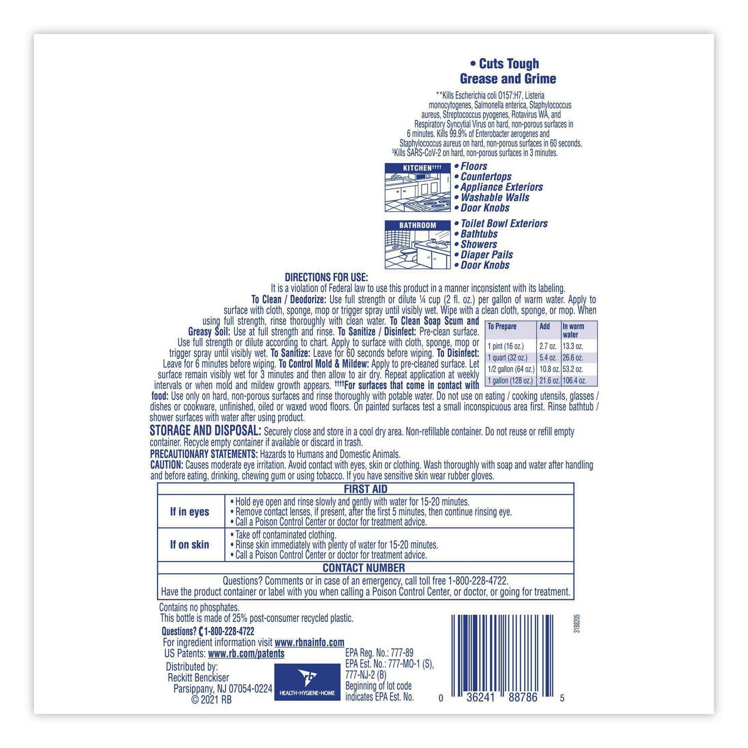 Clean and Fresh Multi-Surface Cleaner, Lavender and Orchid Essence, 144 oz Bottle, 4/Carton