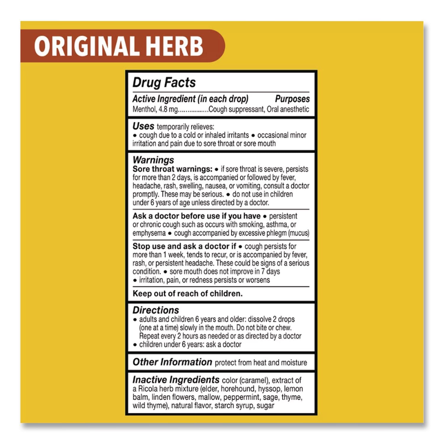 Cough Drops, Natural Herb, 21/Pack