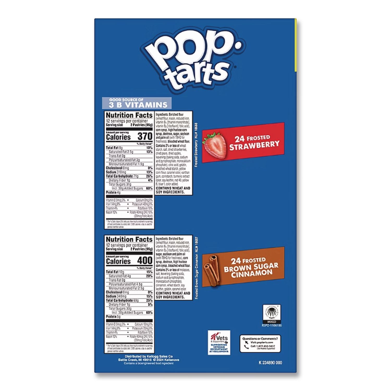 Pop Tarts, Brown Sugar Cinnamon/Strawberry, 2 Tarts/Pouch, 12 Pouches/Pack, 2 Packs/Carton, Ships in 1-3 Business Days