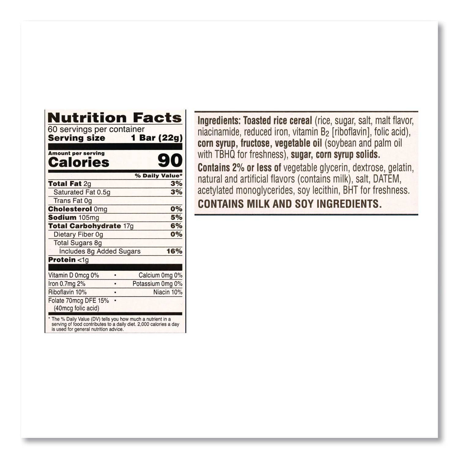 Rice Krispies Treats, Original Marshmallow, 0.78 oz Pack, 60/Carton