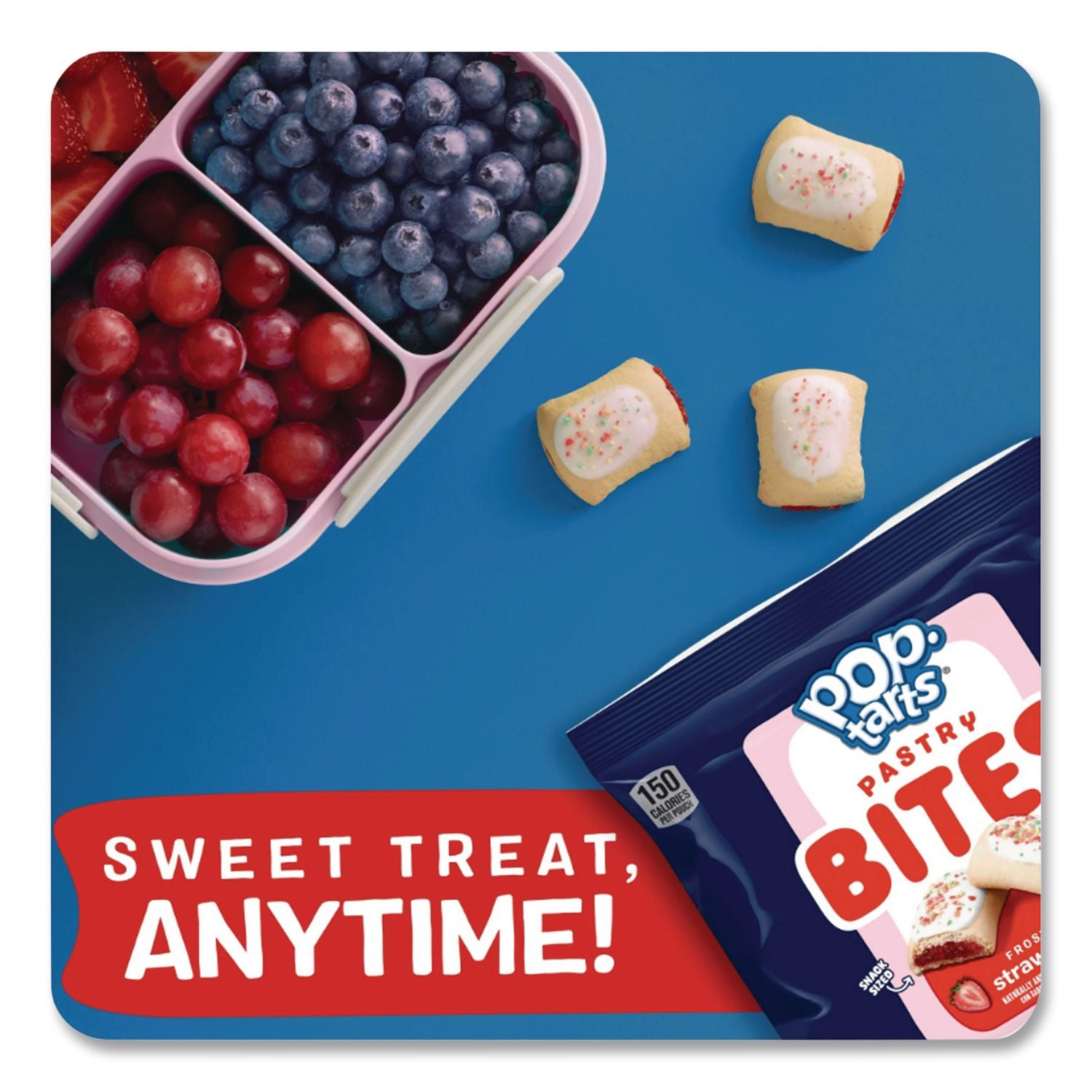 Pop Tarts Bites, Frosted Strawberry, 3.5 oz Bag, 6/Carton