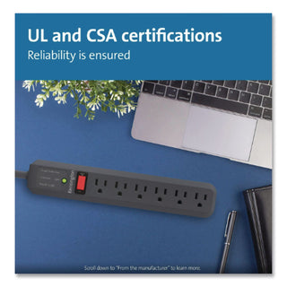 Guardian Surge Protector, 6 AC Outlets, 15 ft Cord, 540 J, Gray