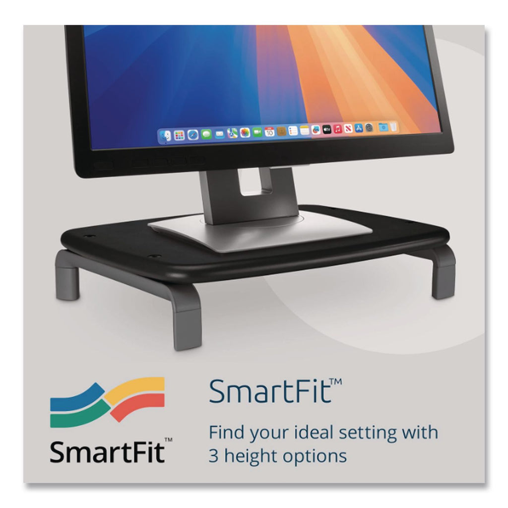 Monitor Stand with SmartFit, For 21" Monitors, 11.5" x 9" x 3", Black/Gray, Supports 80 lbs