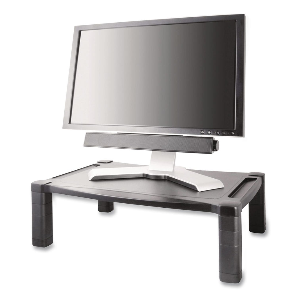Single-Level Monitor Stand, 17" x 13.25" x 3" to 6.5", Black, Supports 50 lbs