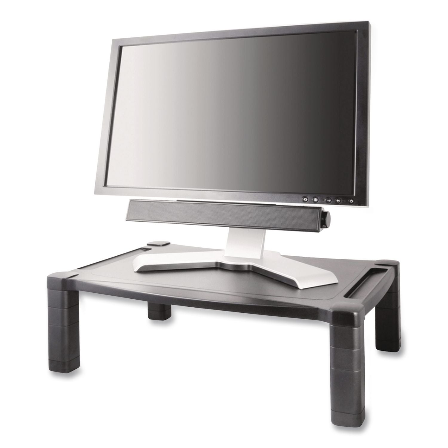 Single-Level Monitor Stand, 17" x 13.25" x 3" to 6.5", Black, Supports 50 lbs