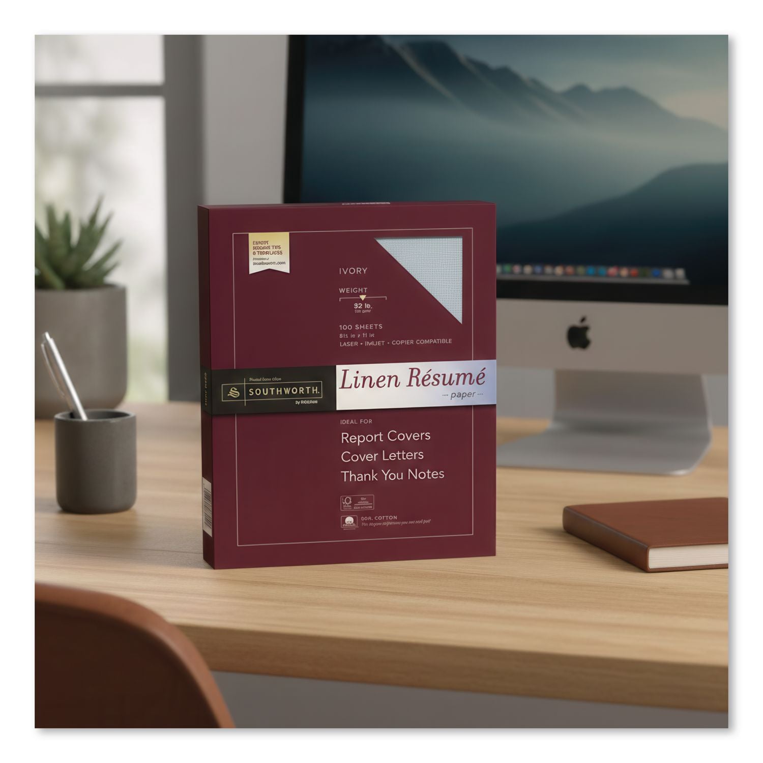 100% Cotton Premium Weight Linen Resume Paper, 32 lb Bond Weight, 8.5 x 11, Blue, 100/Pack