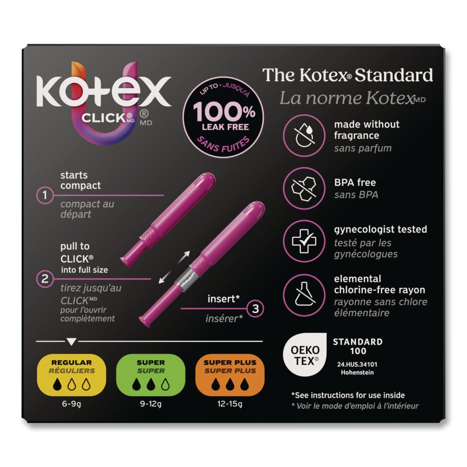 U by Kotex Click Compact Tampons, Regular, 16/Pack, 8 Packs/Carton