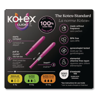 U by Kotex Click Compact Tampons, Regular, 16/Pack, 8 Packs/Carton