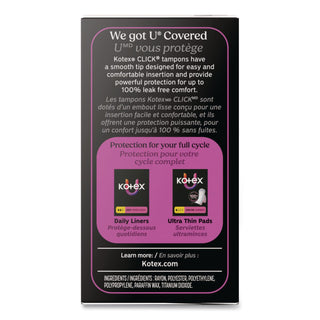 U by Kotex Click Compact Tampons, Regular, 16/Pack, 8 Packs/Carton