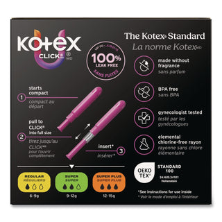 U by Kotex Click Compact Tampons, Super Absorbency, 16/Pack, 8 Packs/Carton