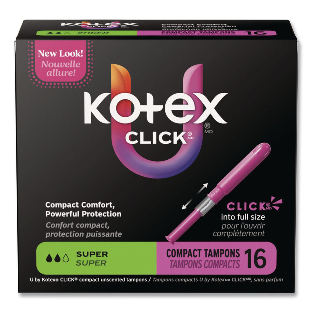 U by Kotex Click Compact Tampons, Super Absorbency, 16/Pack, 8 Packs/Carton